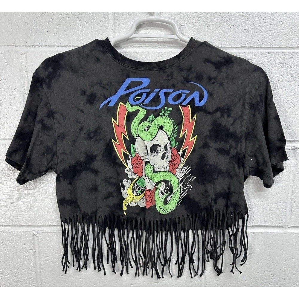 Poison T-Shirt Black Tie Dye Fringe Hem Graphic /‎ Womens Small